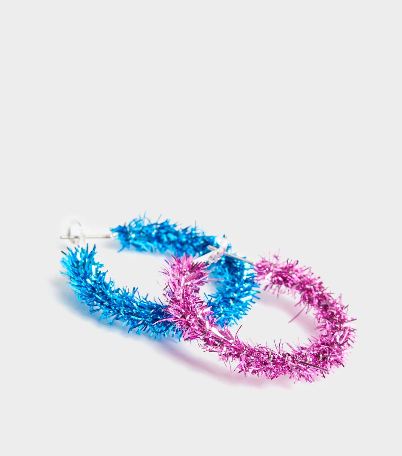 Girls 2 Pack Pink and Blue Christmas Tinsel Hoop Earrings  Image 2