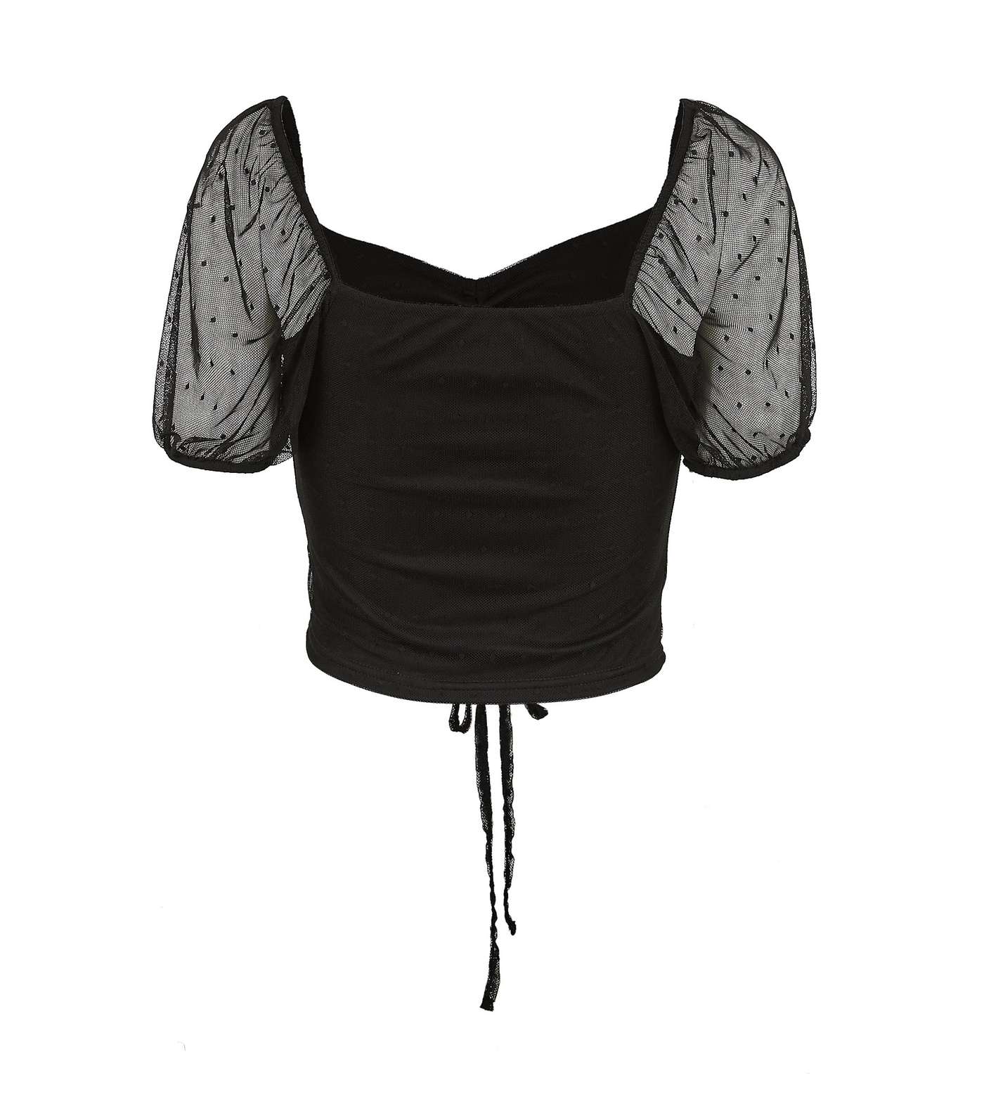 Black Puff Sleeve Ruched Crop Top Image 2