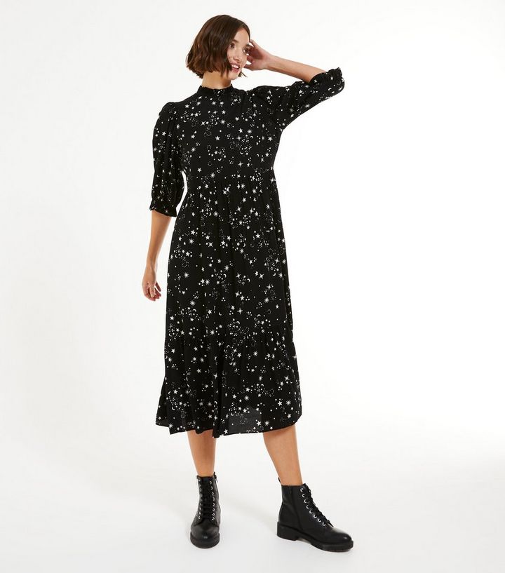 Black Mystic Star Print Midi Dress New Look