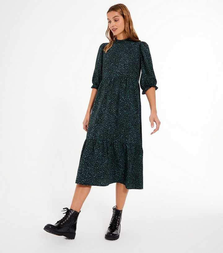 green leopard dress new look Green Leopard Print High Neck Dress – Ro&Zo