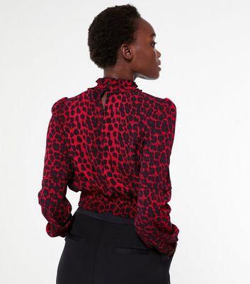 Red leopard print deals high neck top