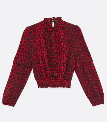 Red leopard print high neck clearance top