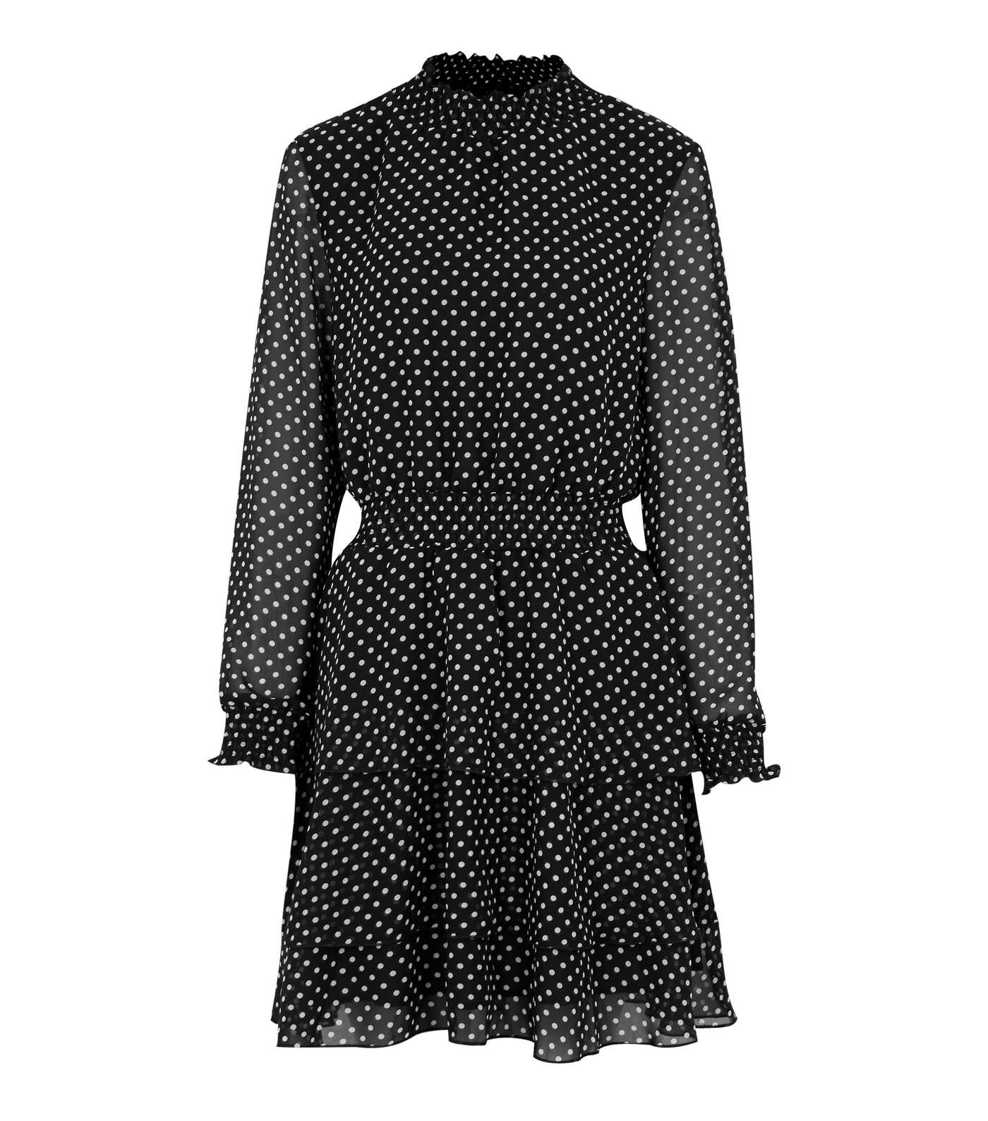 Black Chiffon Spot Shirred Ruffle Mini Dress Image 5
