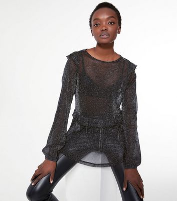 Black glitter mesh store top