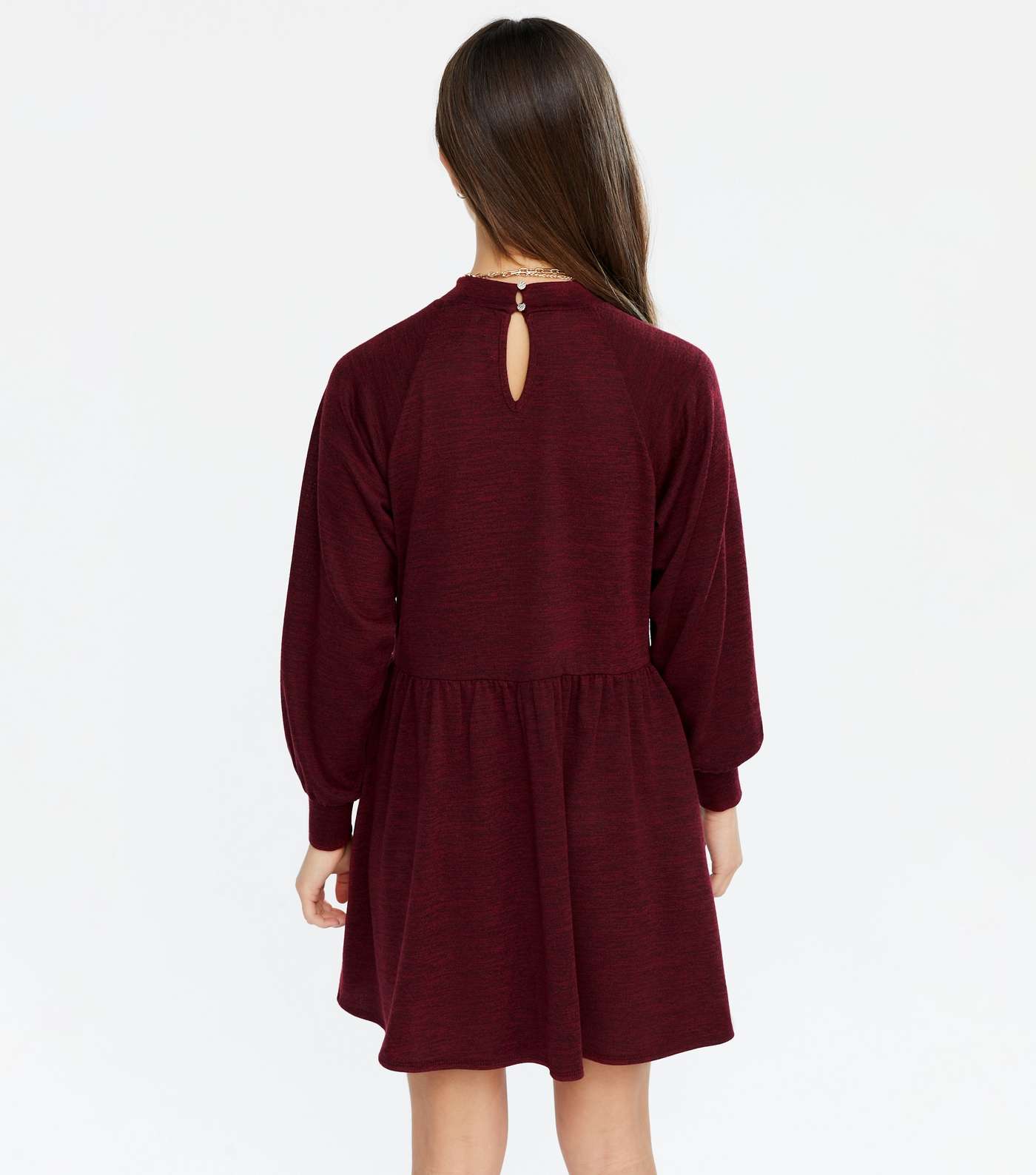 Petite Burgundy Puff Sleeve Sweatshirt Smock Dress Image 3