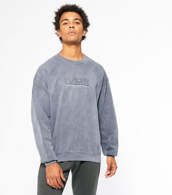 Image of Dark Grey Acid Wash Insight Slogan Sweatshirt New Look