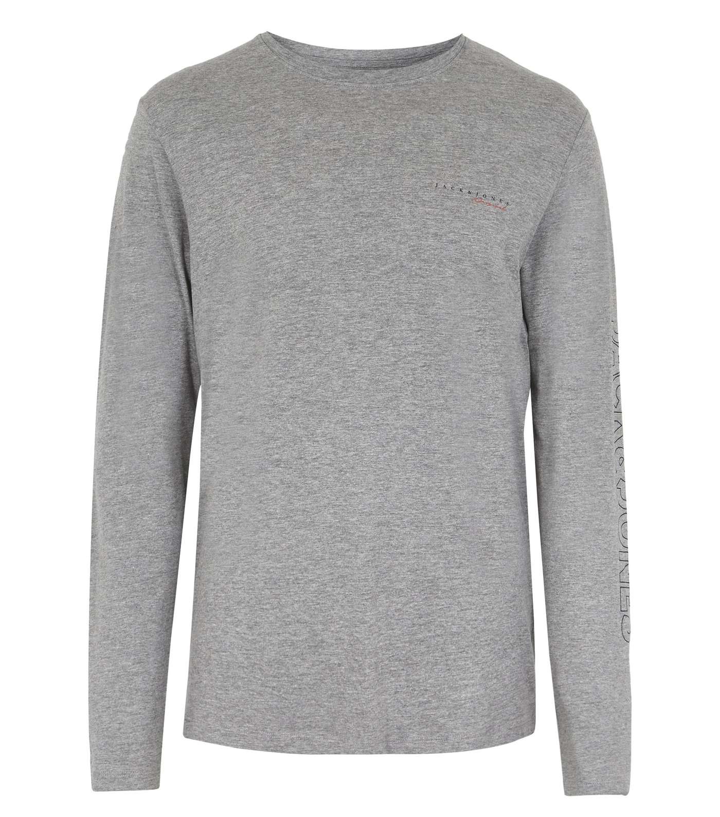 Jack & Jones Pale Grey Logo Long Sleeve T-Shirt Image 5