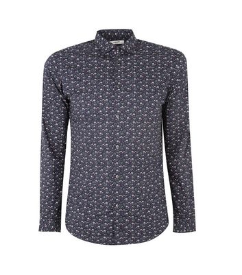 Image of Jack & Jones Navy Floral Print Collared Shirt New Look