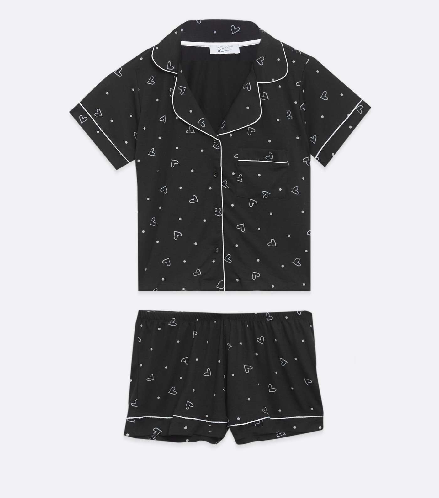 Girls Black Heart Revere Shirt and Short Pyjama Set Image 5