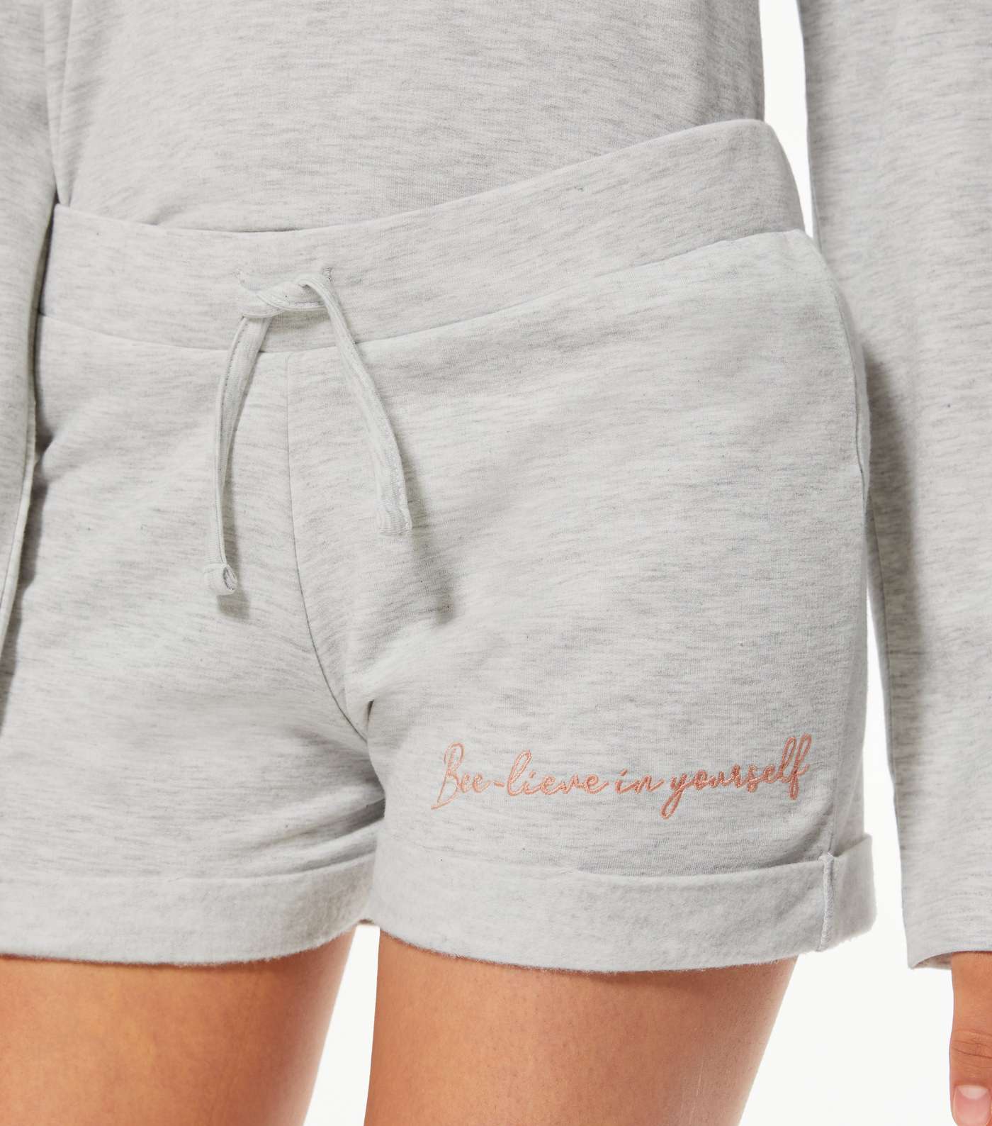 Girls Pale Grey Bee Slogan Short Pyjama Set Image 3