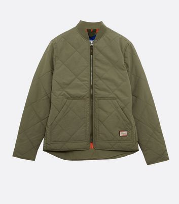 Image of Jack & Jones Olive Quilted Bomber Jacket New Look