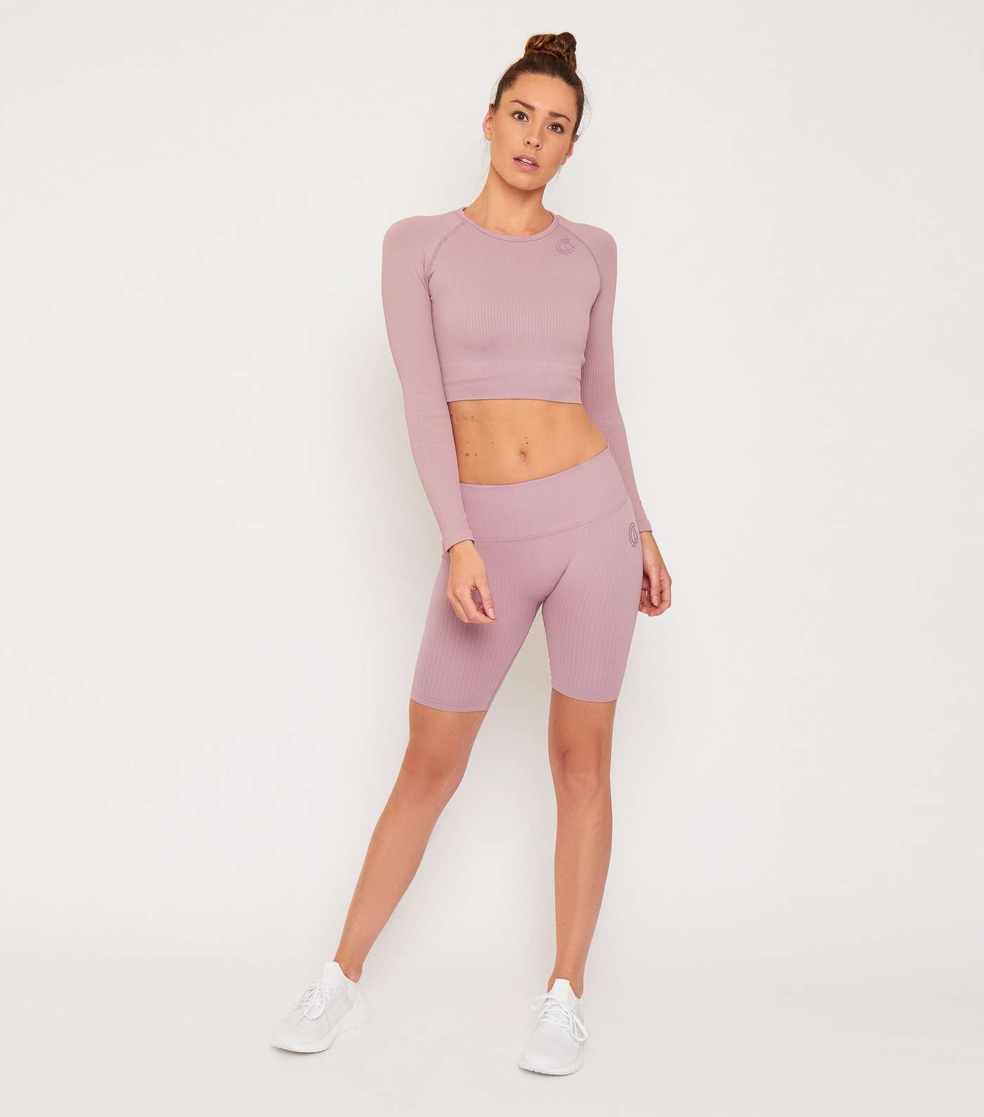 GymPro Pale Pink Ribbed Long Sleeve Sports Crop Top Image 2