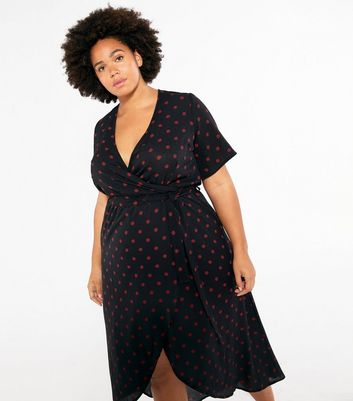 Curves Black Spot Wrap Maxi Dress | New 
