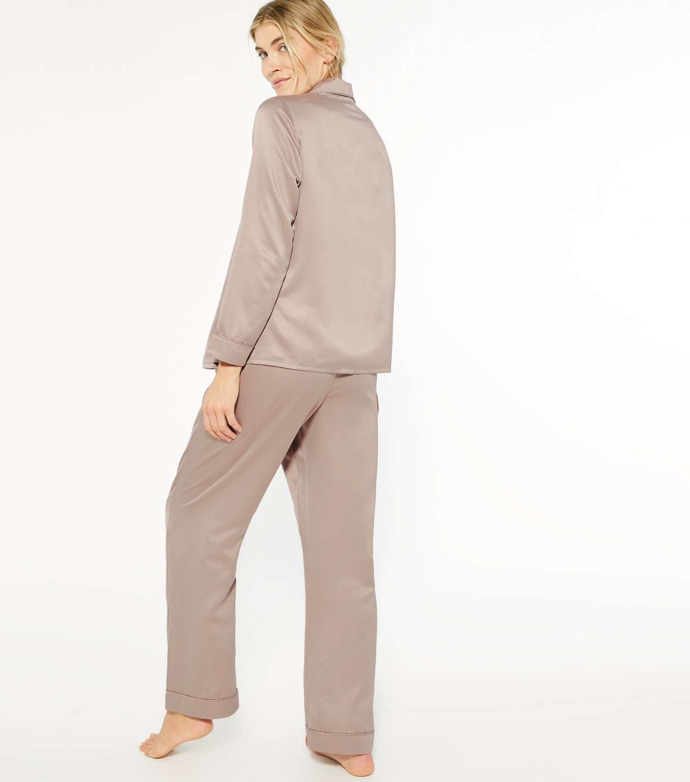 Maternity Stone Satin Revere Collar Trouser Pyjama Set Image 3