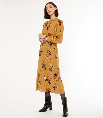 floral yellow midi dress