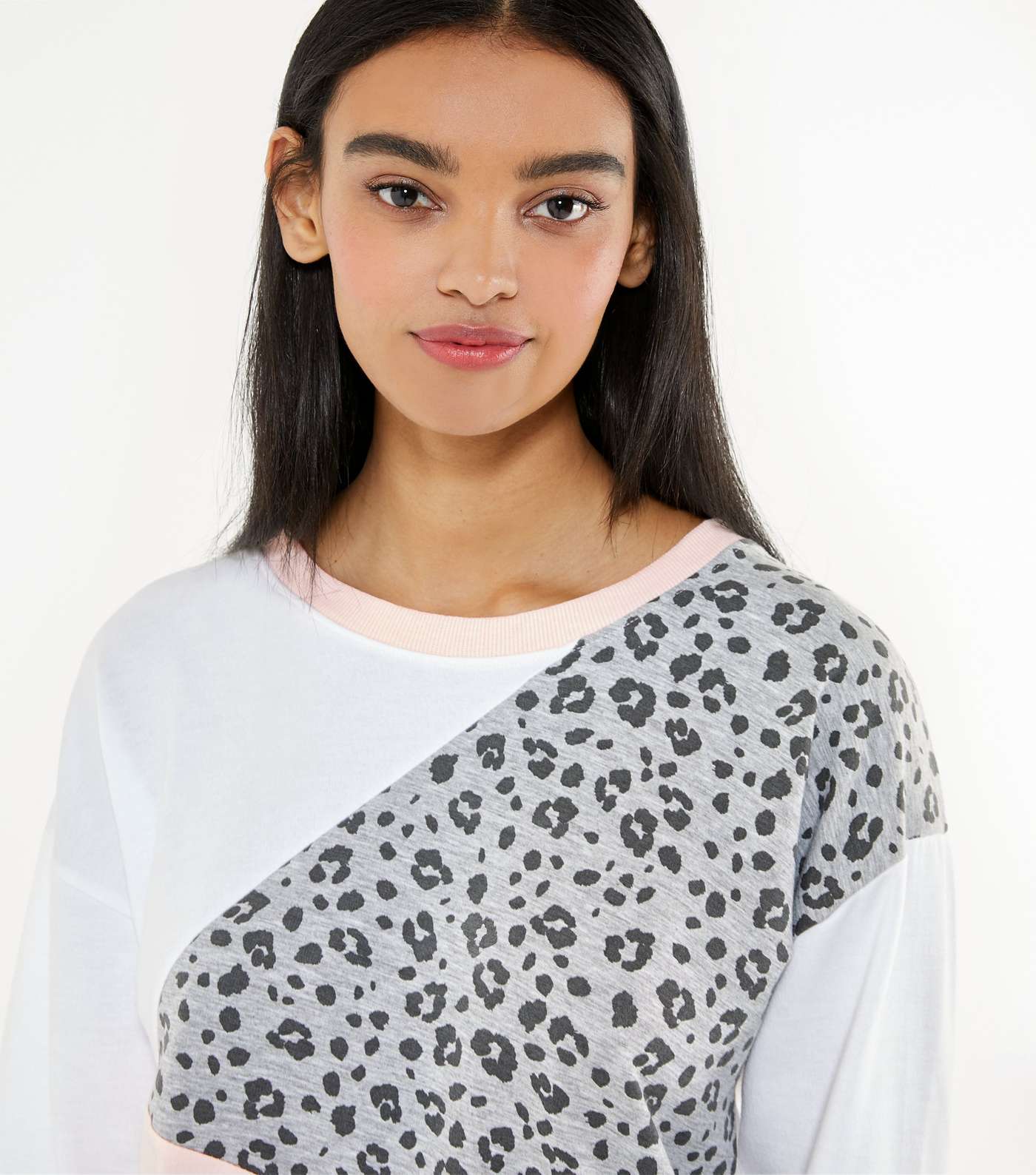 Pink Colour Block Leopard Print Lounge Sweatshirt Image 3