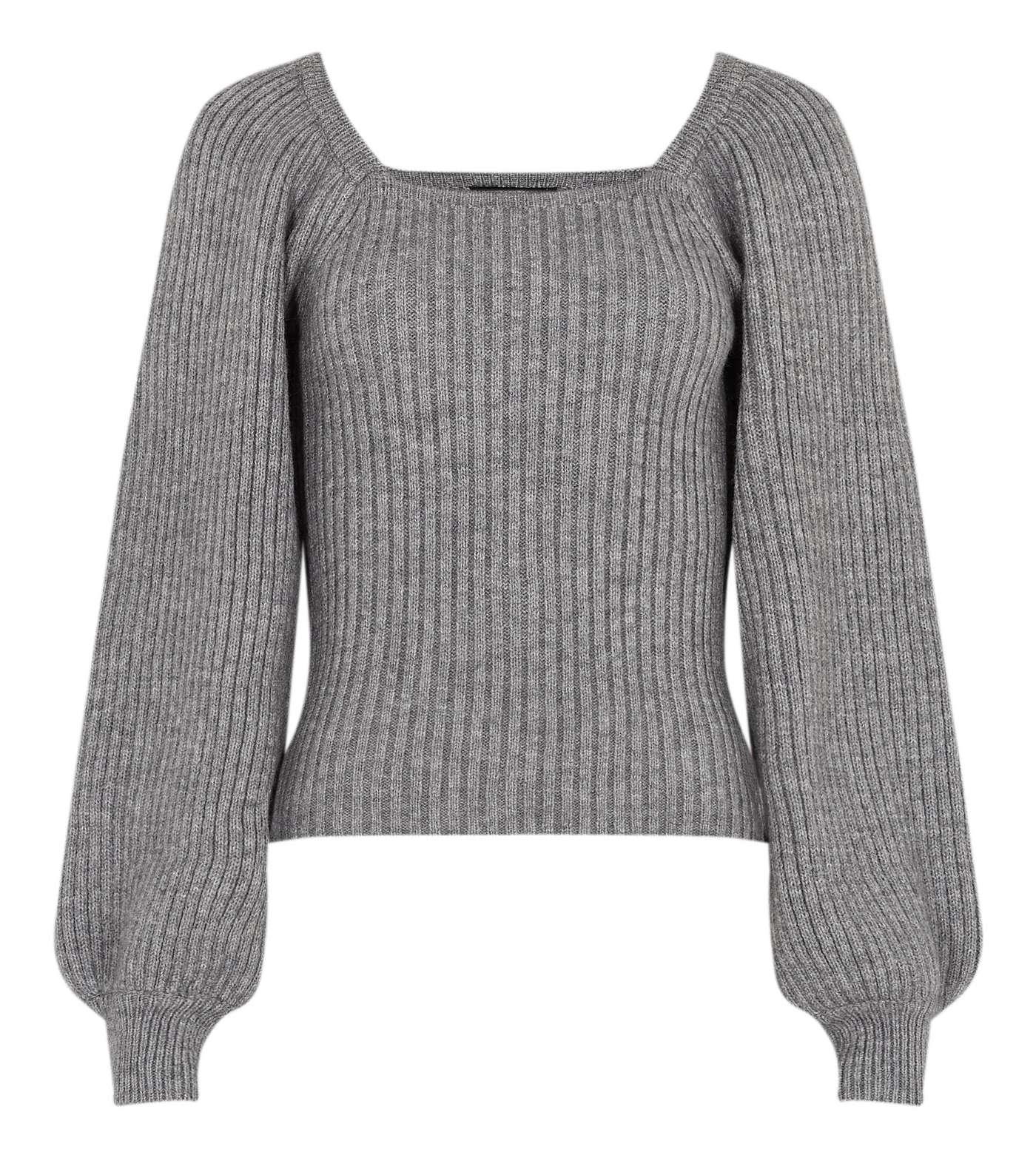 Pale Grey Square Neck Puff Sleeve Jumper Image 5