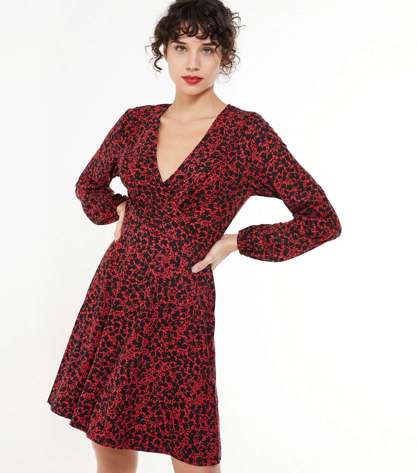 Red Ditsy Floral Soft Touch Wrap Mini Dress