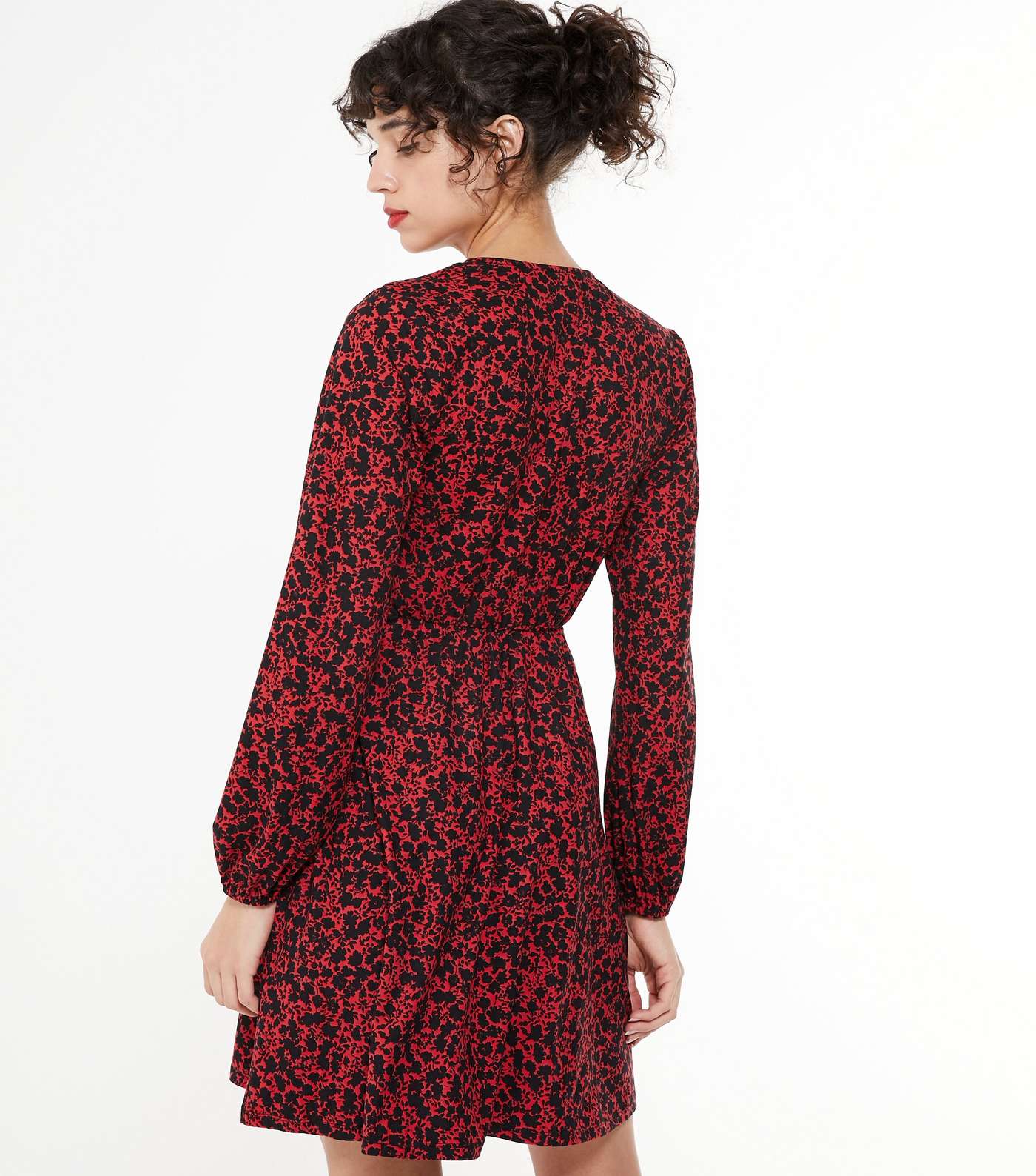 Red Ditsy Floral Soft Touch Wrap Mini Dress Image 3