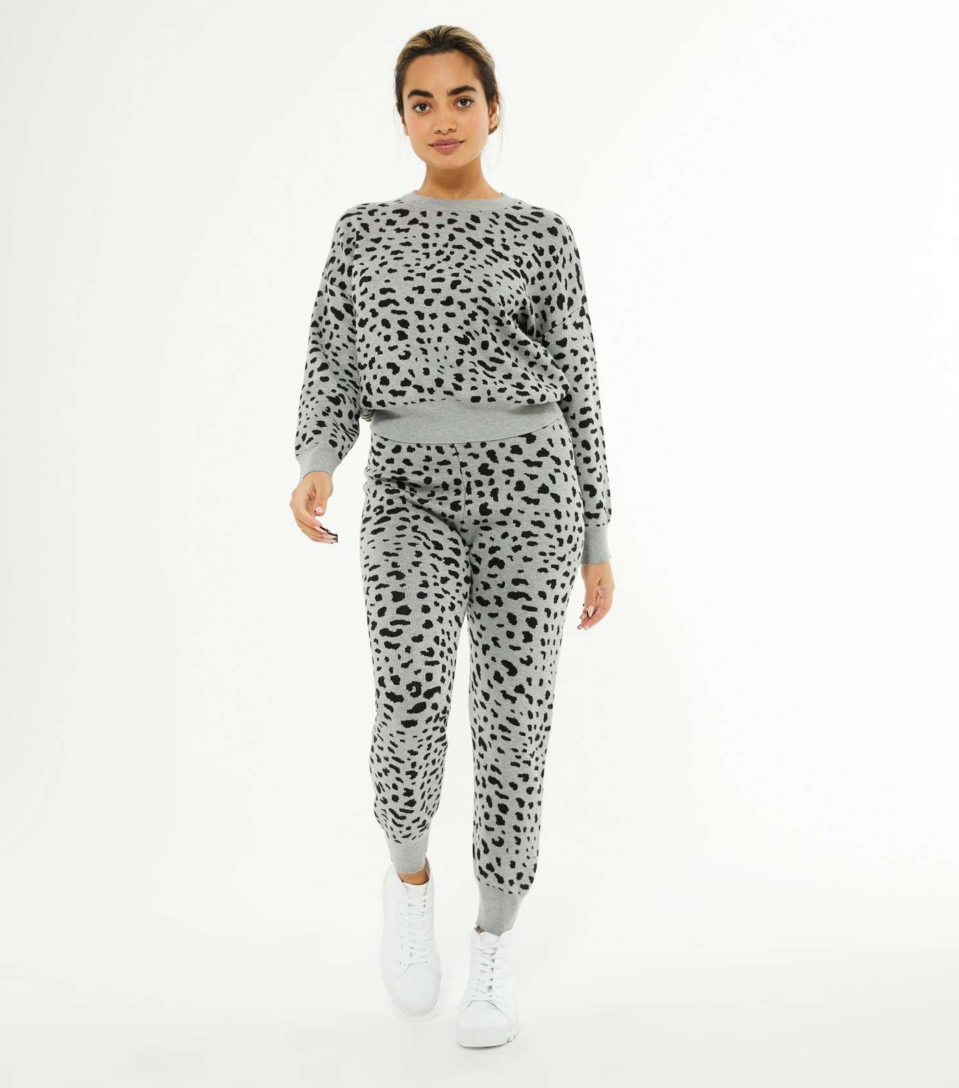 Petite Light Grey Leopard Print Knit Jumper Image 2