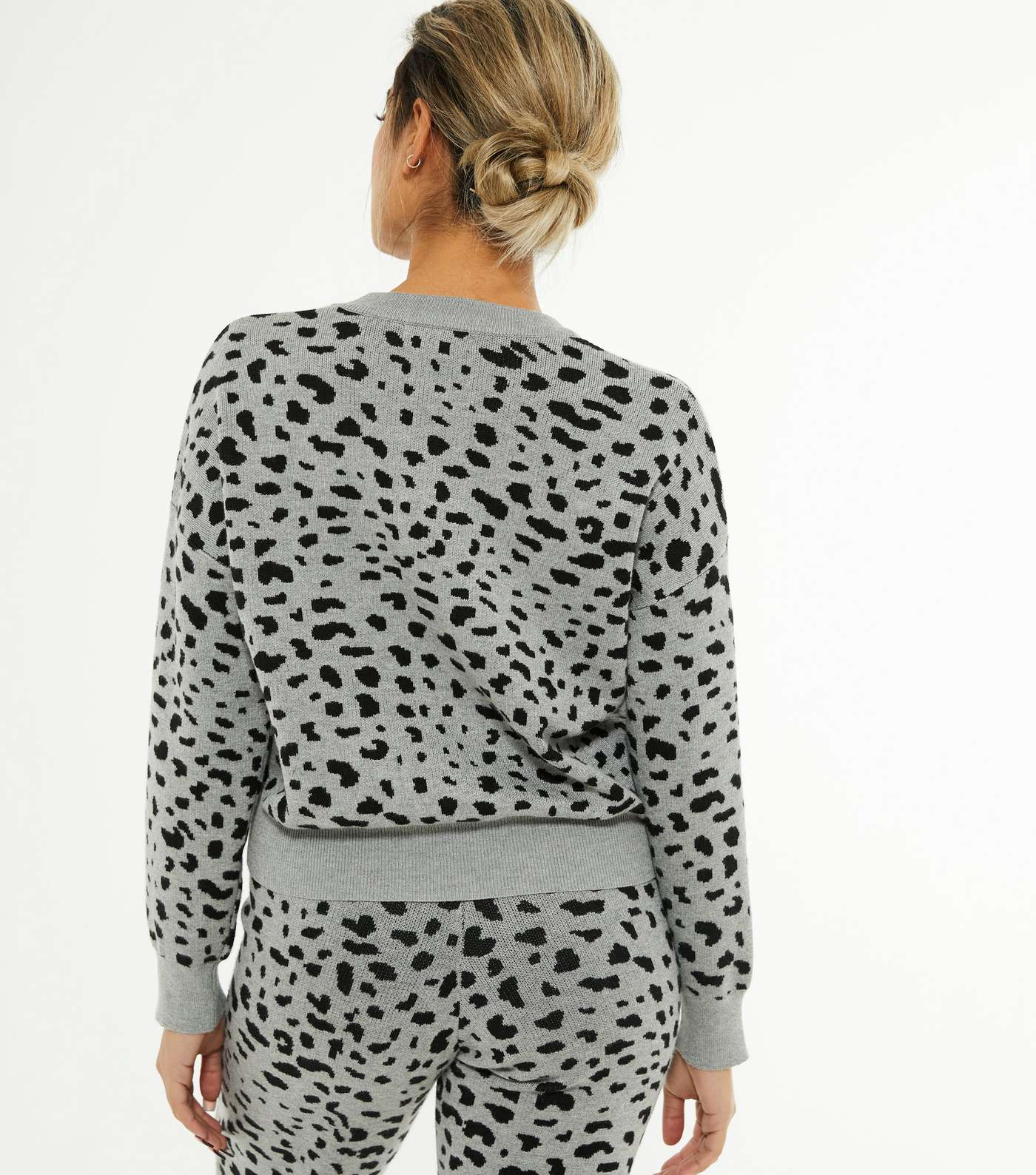 Petite Light Grey Leopard Print Knit Jumper Image 4