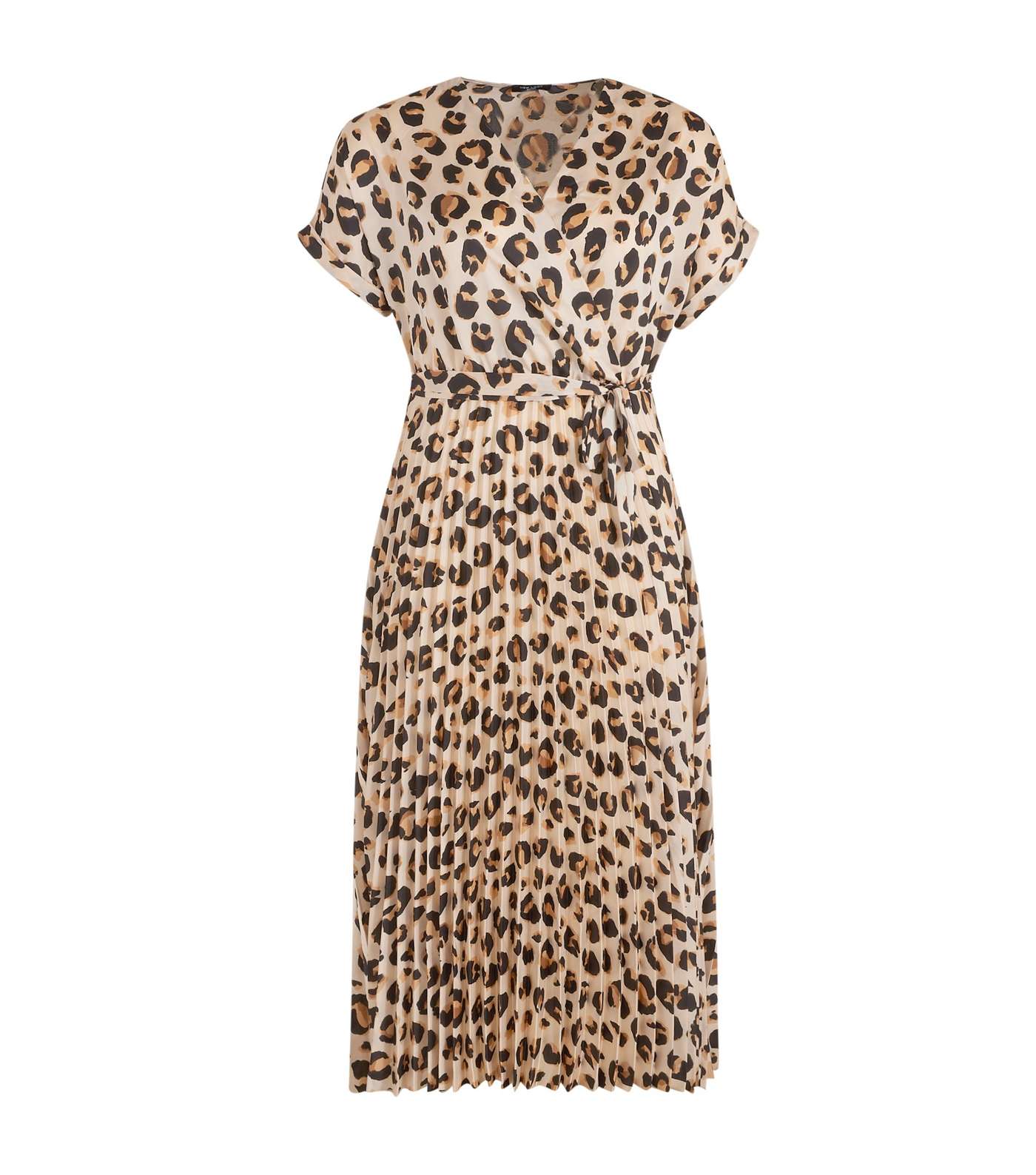 Curves Brown Leopard Print Pleated Satin Midi Dress Image 5