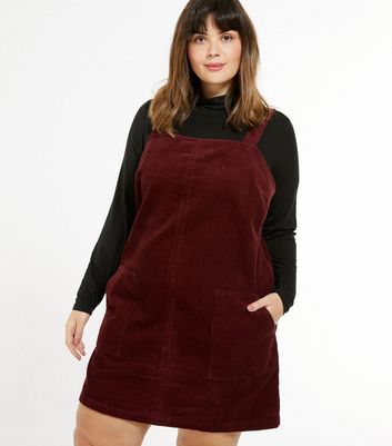 new look burgundy pinafore dress