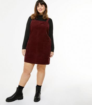 new look burgundy cord pinafore