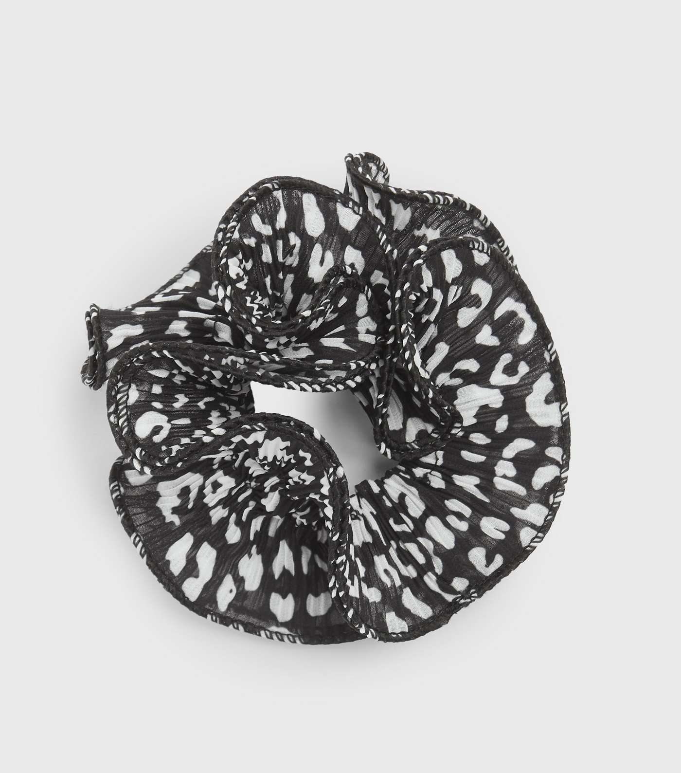 Black Leopard Print Textured Ruffle Scrunchie 