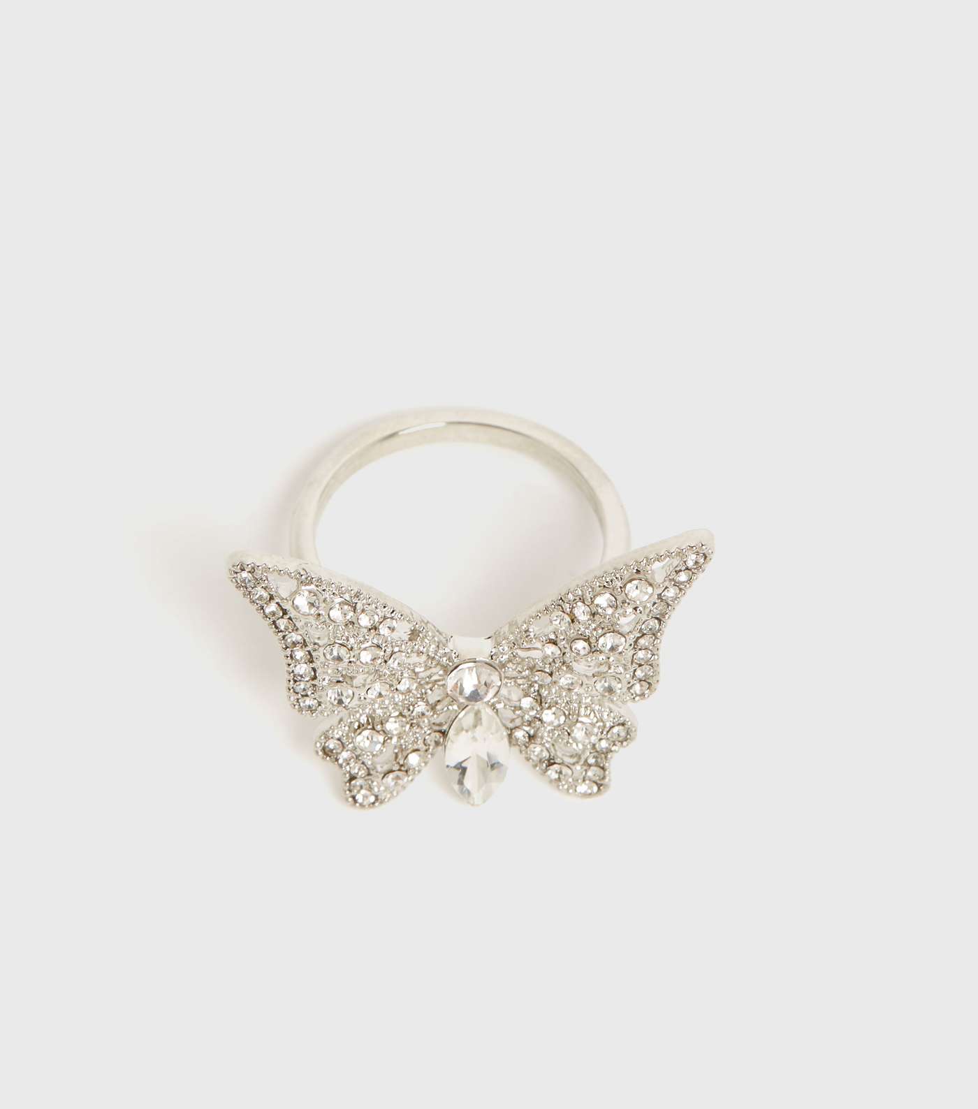 Silver Diamanté Butterfly Ring