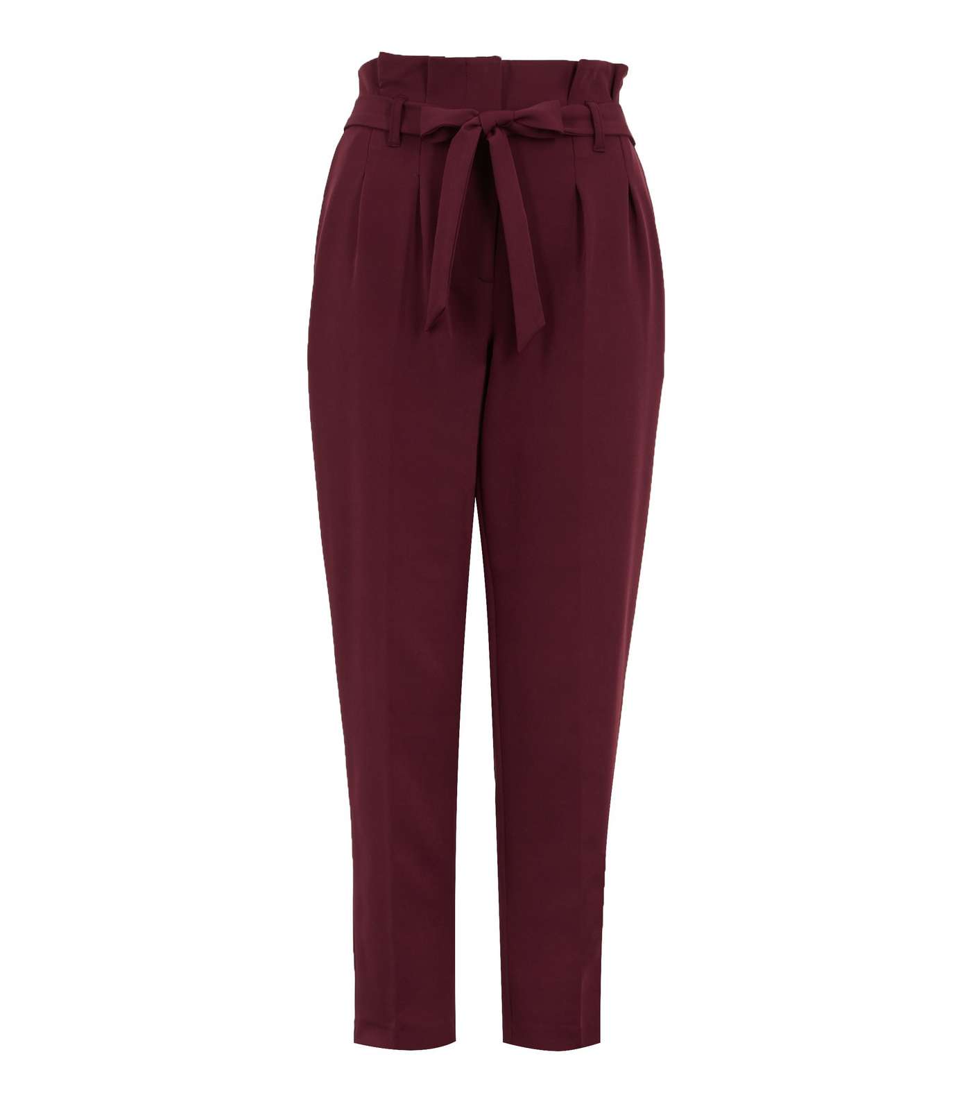 Burgundy High Tie Waist Tapered Trousers Image 5