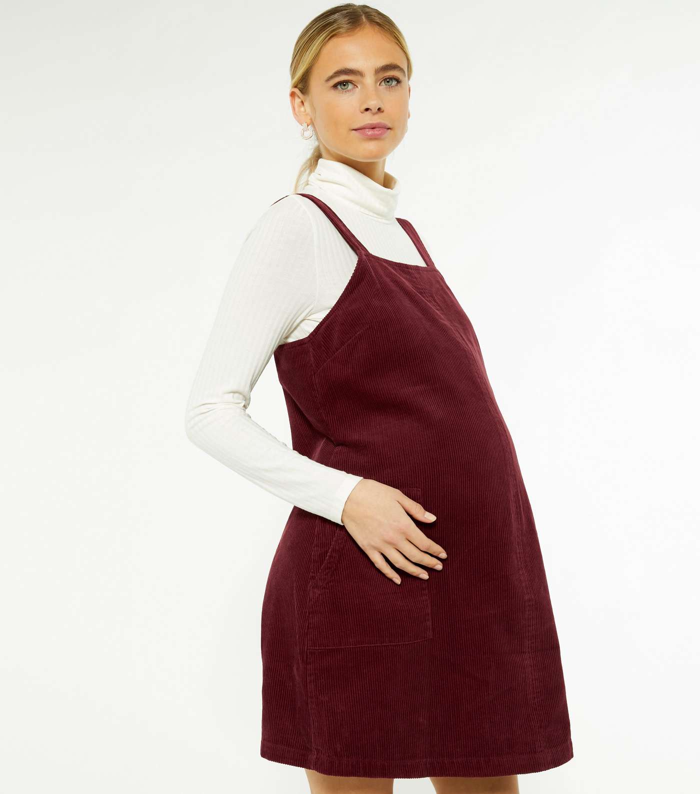 Maternity Burgundy Cord Mini Pinafore Dress