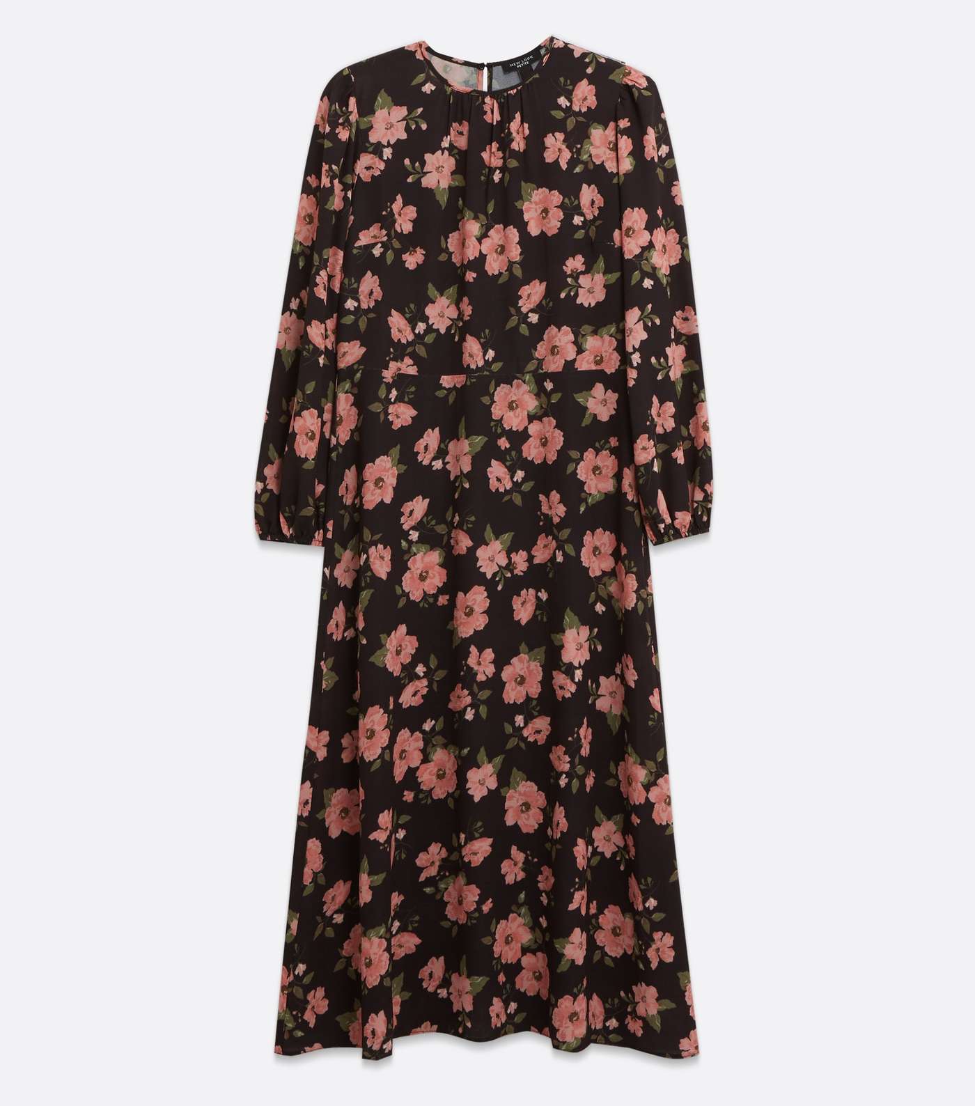 Petite Black Floral Long Sleeve Midi Dress Image 5