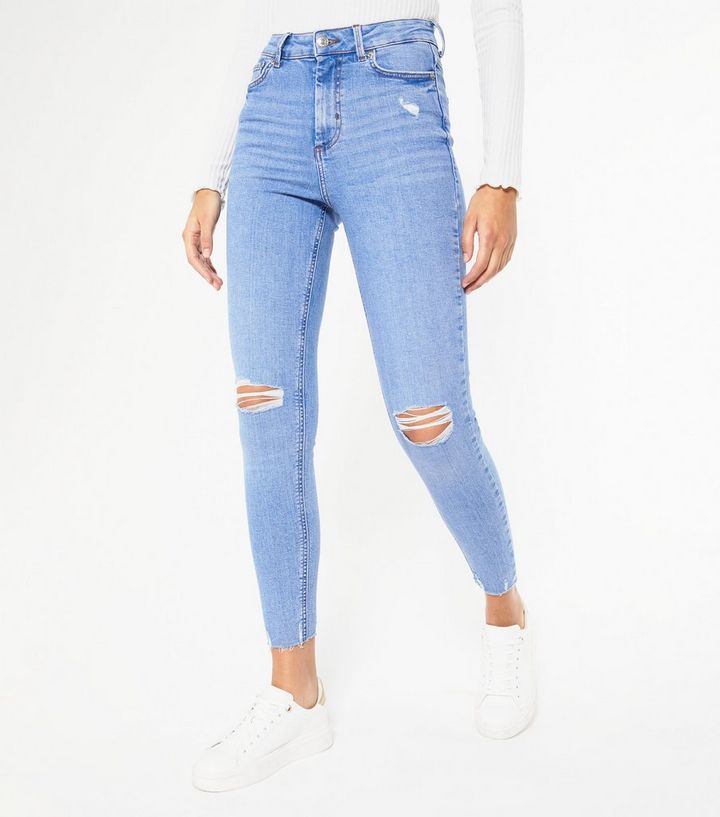 Bright Blue Ripped High Rise Ashleigh Skinny Jeans New Look Bright Blue Ripped High Rise Ashleigh Skinny Jeans New Look