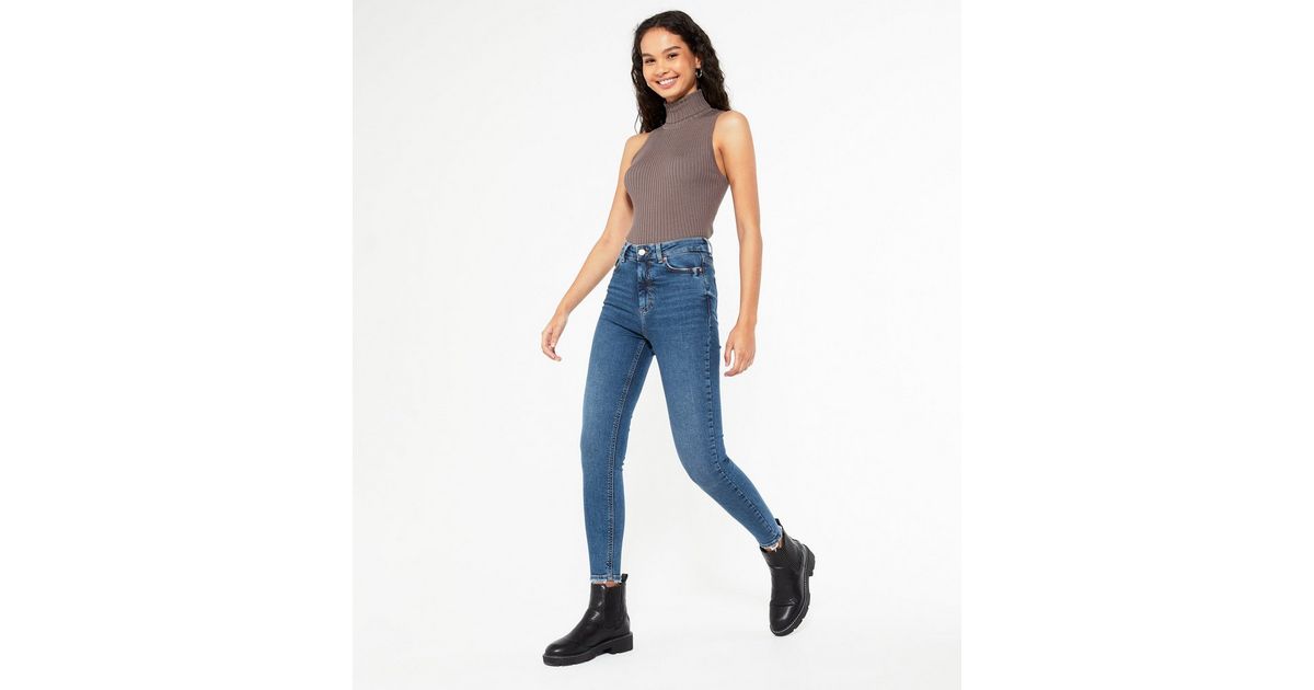 Shark Bite Hem High Waist Skinny Jeans