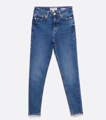 Click to view product details and reviews for Blue Ripped Hem High Waist Ashleigh Skinny Jeans New Look.