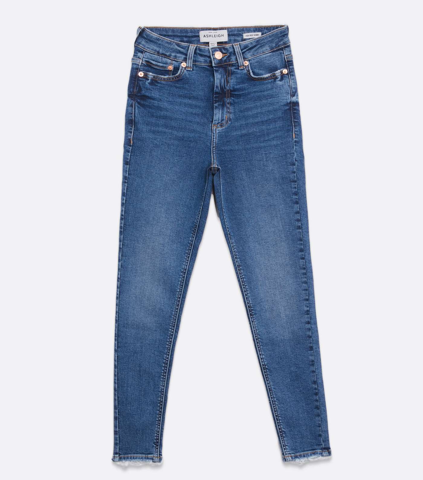 Blue Ripped Hem High Waist Ashleigh Skinny Jeans Image 5