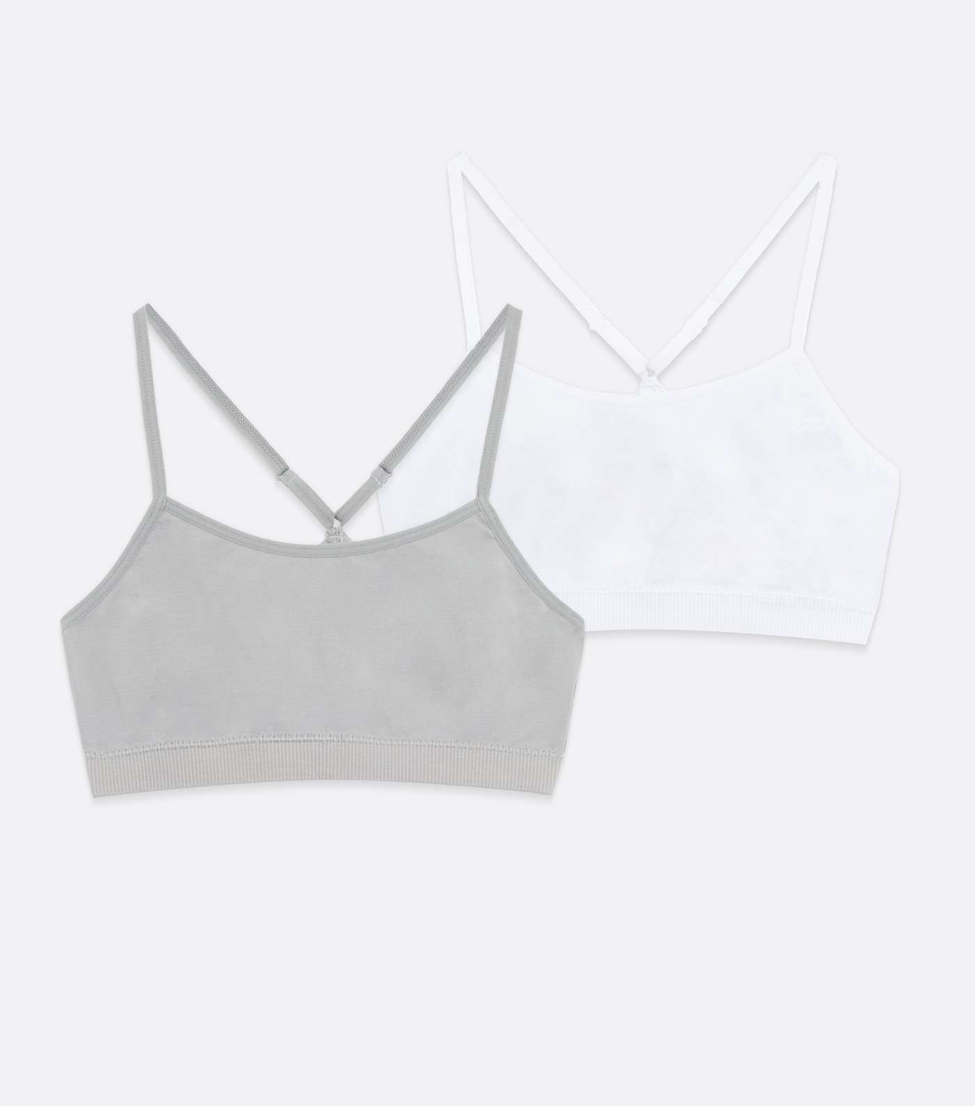 Girls 2 Pack Pale Grey and White Lace Back Crop Tops