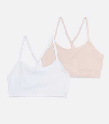 Girls 2 Pack Pink and White Lace Back Crop Tops