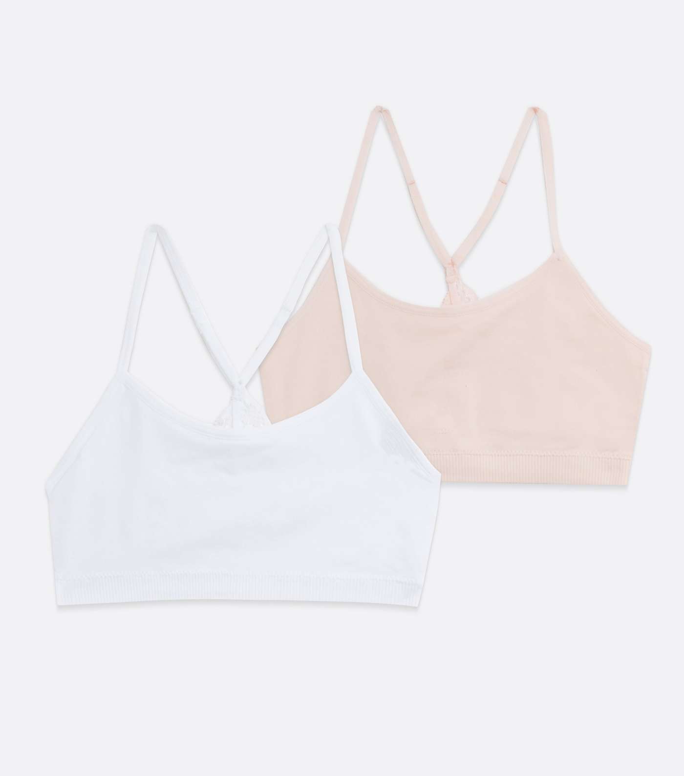 Girls 2 Pack Pink and White Lace Back Crop Tops