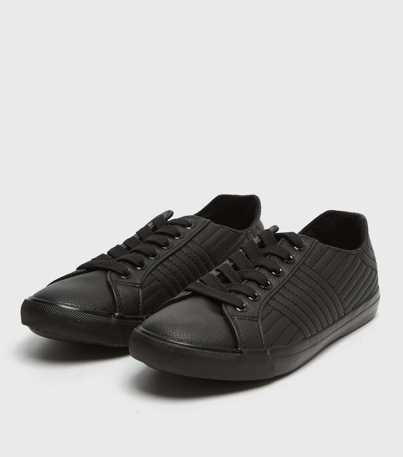 Wide Fit Black Quilted Leather-Look Trainers Image 2