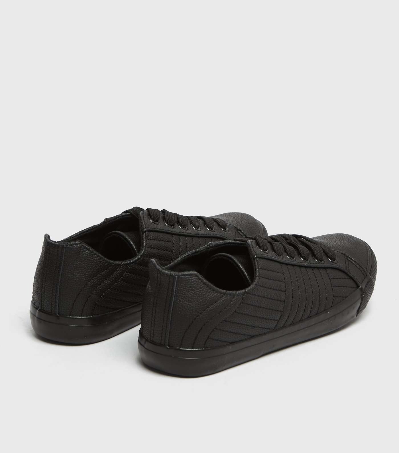 Wide Fit Black Quilted Leather-Look Trainers Image 4