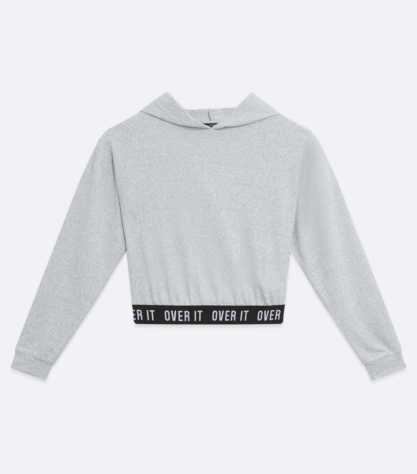 Girls Grey Fine Knit Over It Logo Hoodie Image 4