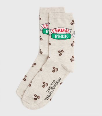 Cream Friends Central Perk Coffee Socks New Look