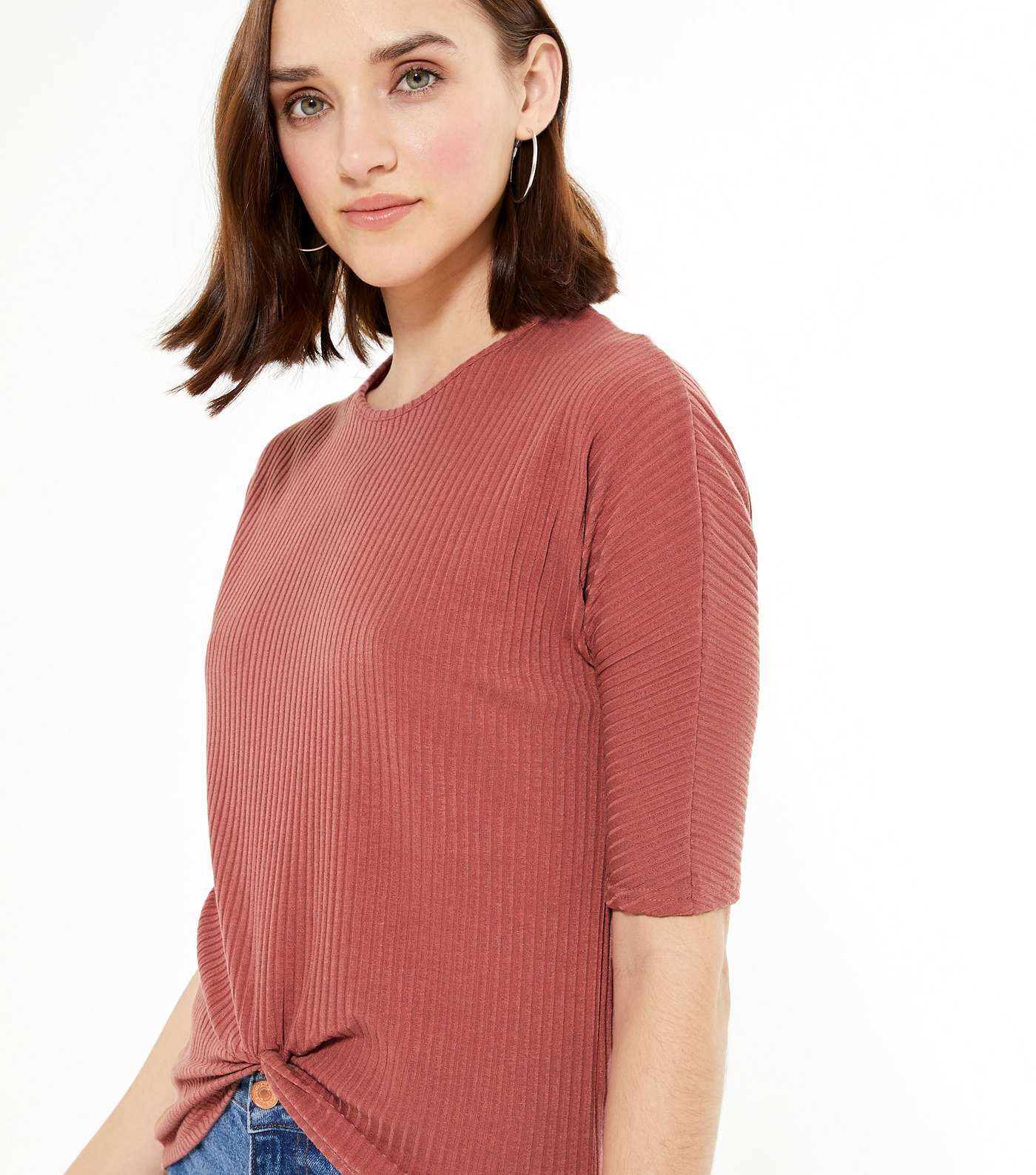 Deep Pink Ribbed Twist Front Long Top Image 4