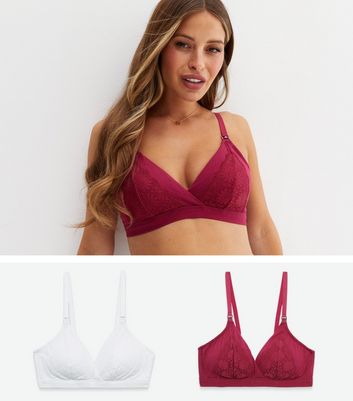 Maternity 2 Pack Burgundy and White Lace Nursing Bras 