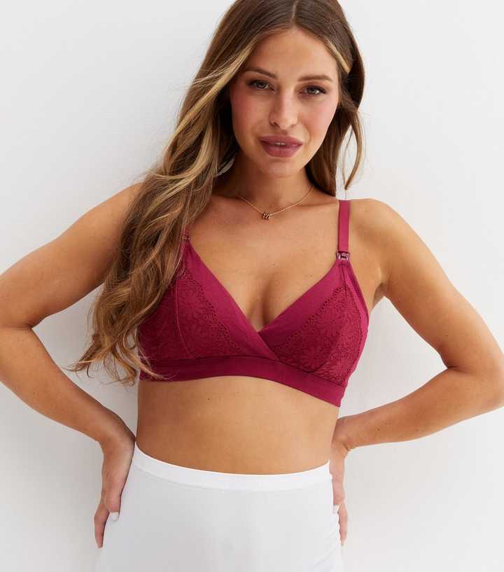 Dark Red Moulded Lace Front Fastening Bralette New Look from NEW LOOK on 21  Buttons