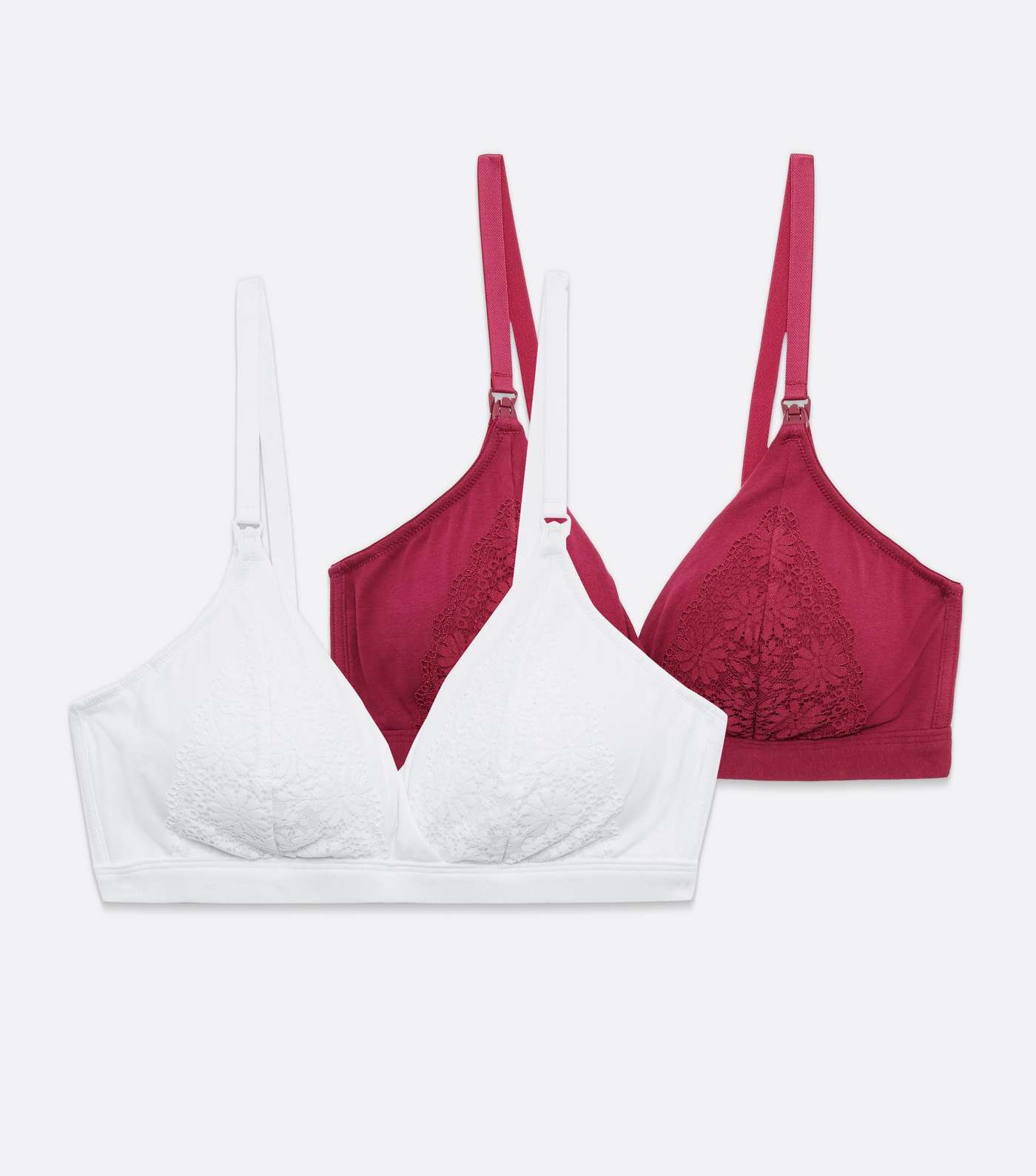 Maternity 2 Pack Burgundy and White Lace Nursing Bras  Image 5