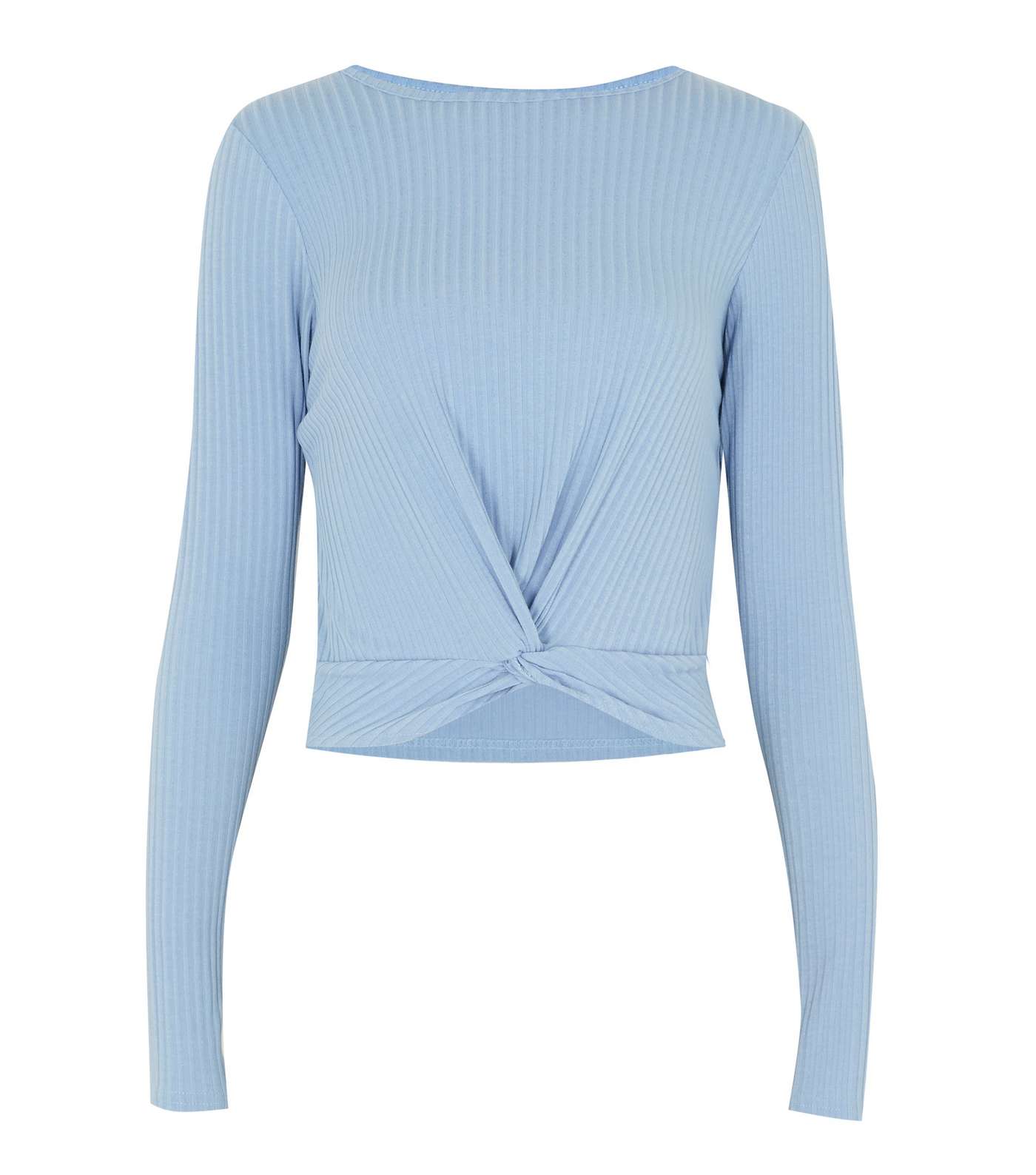 Pale Blue Ribbed Twist Front Crop Top Image 5