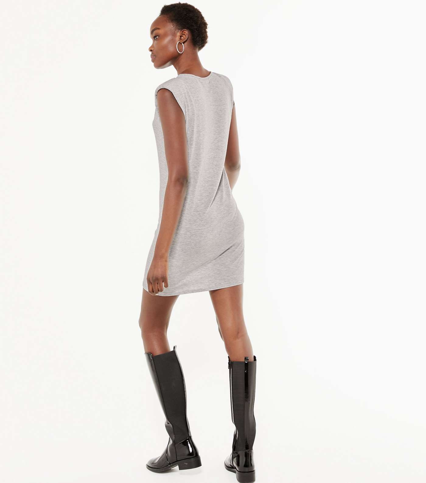 Grey Marl Jersey Padded Shoulder T-Shirt Dress Image 3